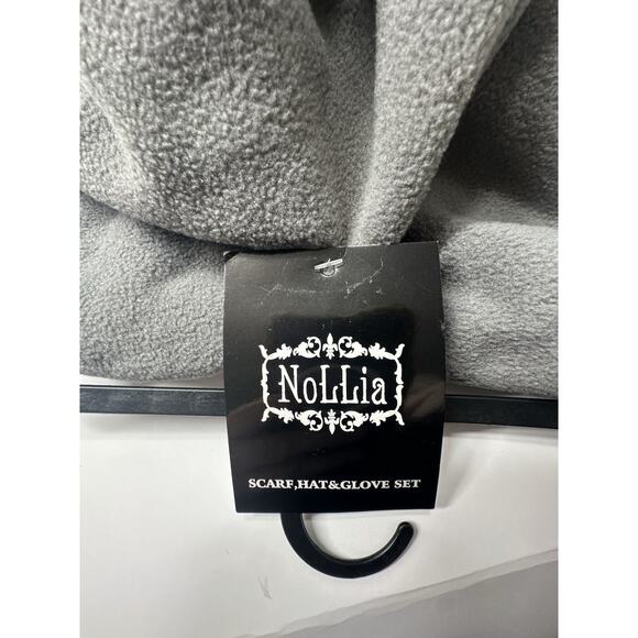Nollia Winter Set Scarf Hat & Gloves Gray Fleece 3 Piece Cold Weather Gift New - Picture 2 of 3